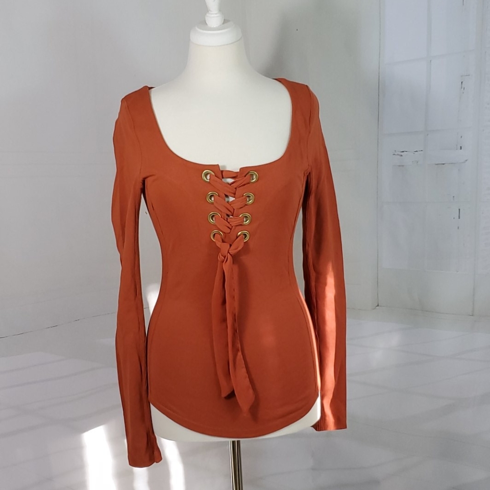 Free People lacing front top, long sleeves, NWT